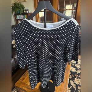Liz Claiborne Polka Dot Long Sleeve Top Size M Black/White